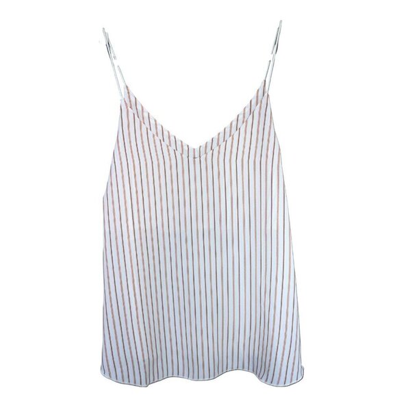 Forever 21 White V-Neck Tank Top with  Orange/Brown Stripes, Spaghetti Straps - Picture 1 of 6